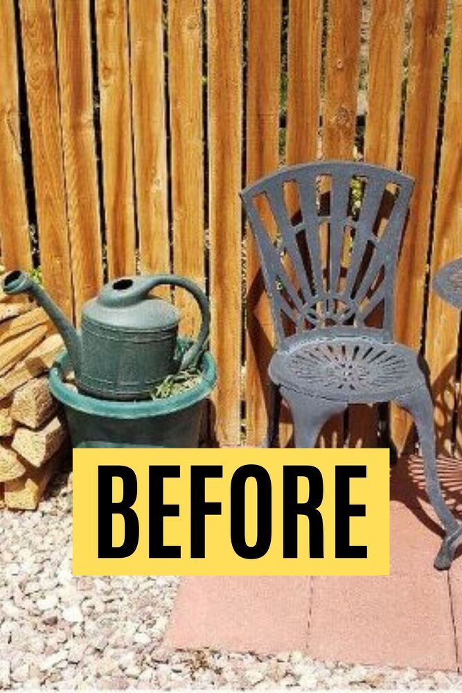 two chairs sitting next to each other in front of a wooden fence with the words before