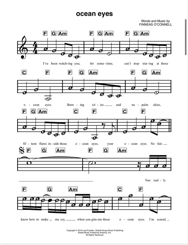 sheet music with the words ocean eyes on it