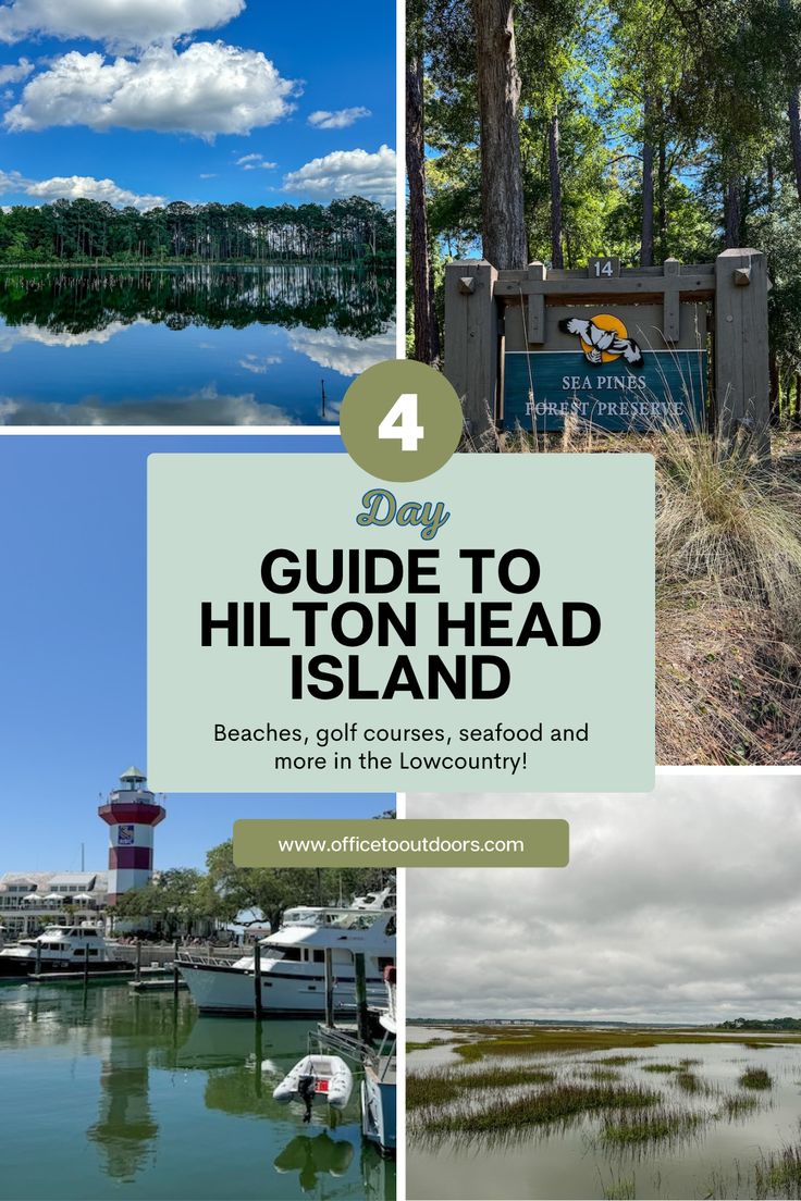 four photos with the words guide to hilton head island