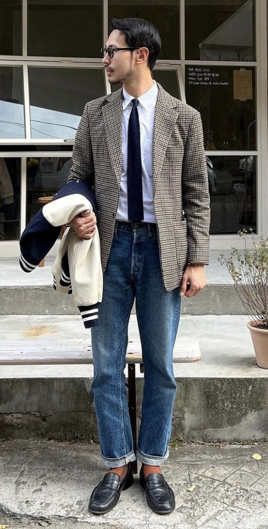 Beige Blazer Men Outfits, Japanese Preppy Fashion Men, Vintage Classic Outfits, Japanese Suit Men, Ivy League Style Men, Japanese Americana Fashion Men, Japanese Workwear Vintage, Casual Blazer Outfits Men, European Style Men