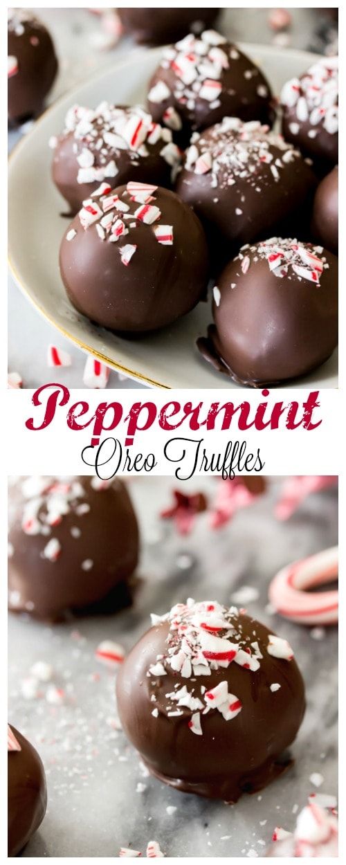 chocolate peppermint oreo truffles on a plate