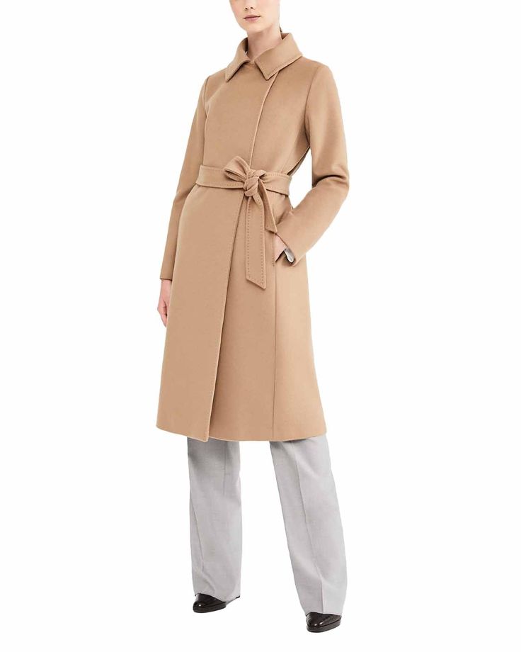 Cappotto BCOLLAG lana camel - MAX MARA STUDIO | Acquista su lemlo.com Camel Wool Coat, Wool Wrap Coat, Wool Wrap, Silk Trousers, Wrap Coat, Twill Shirt, Camel Coat, Long Sleeves Coats, Double Breasted Coat