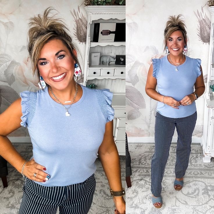 This top is about to become your new go-to for laid-back style. Crafted from an ultra-soft poly blend, this relaxed-fit knit feels like your favorite lived-in t-shirt. But its fluttering ruffle sleeves and rounded neckline add a flirty, feminine twist. Slip it on for brunch with friends or a casual date night—its dreamy comfort and stylish details are sure to boost your confidence and your mood. When keeping your head up feels hard, this top will give you an instant lift. Let its lively color an Trendy Tops With Ruffle Sleeve And Relaxed Fit, Trendy Tops With Relaxed Fit And Ruffle Sleeves, Trendy Relaxed Fit Top With Ruffle Sleeves, Casual Cotton Tops With Butterfly Sleeves, Casual Cotton Top With Butterfly Sleeves, Casual Ruffle Sleeve Knit Top, Casual Ruffle Sleeve Tops, Trendy Ruffled Tops For Loungewear, Casual Knit Top With Ruffle Sleeves