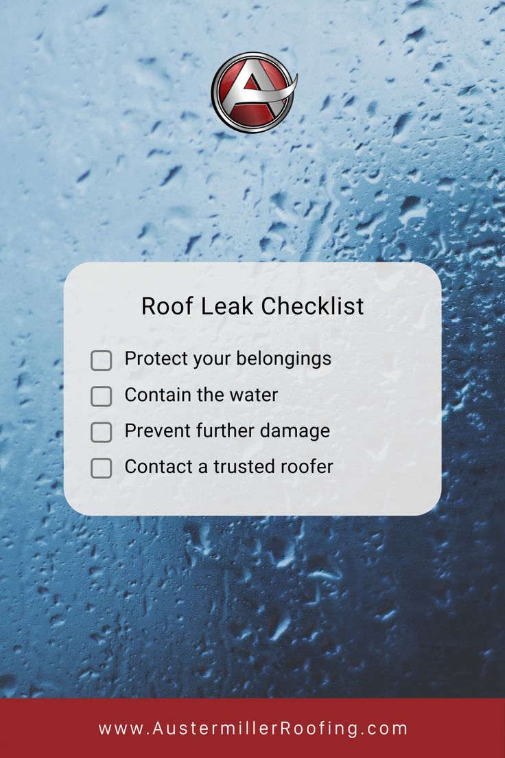 the roof leak checklist is displayed on a window with water droplets and red text