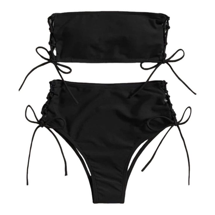 Black Women’s Side Tie Padded Bandeau High Waisted Bikini Swimsuit Size Large L Nwot Removable Padding. Makings From Hanger As Pictured. Nwot | Size: L | Color: Black | Fabric: 82% Polyamide 18% Elastane Item Id: Q71-00 Photographie Indie, Swimsuits Outfits, High Waisted Briefs, Swimming Bathing Suits, Cute Bathing Suits, Print Swimwear, Cute Swimsuits, Cheeky Bikinis, Bathing Suits