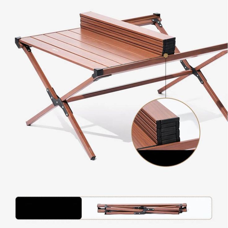 the folding table is made out of wood