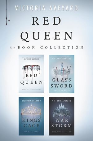 the red queen book collection by victoria aveyard is shown in front of a blue background