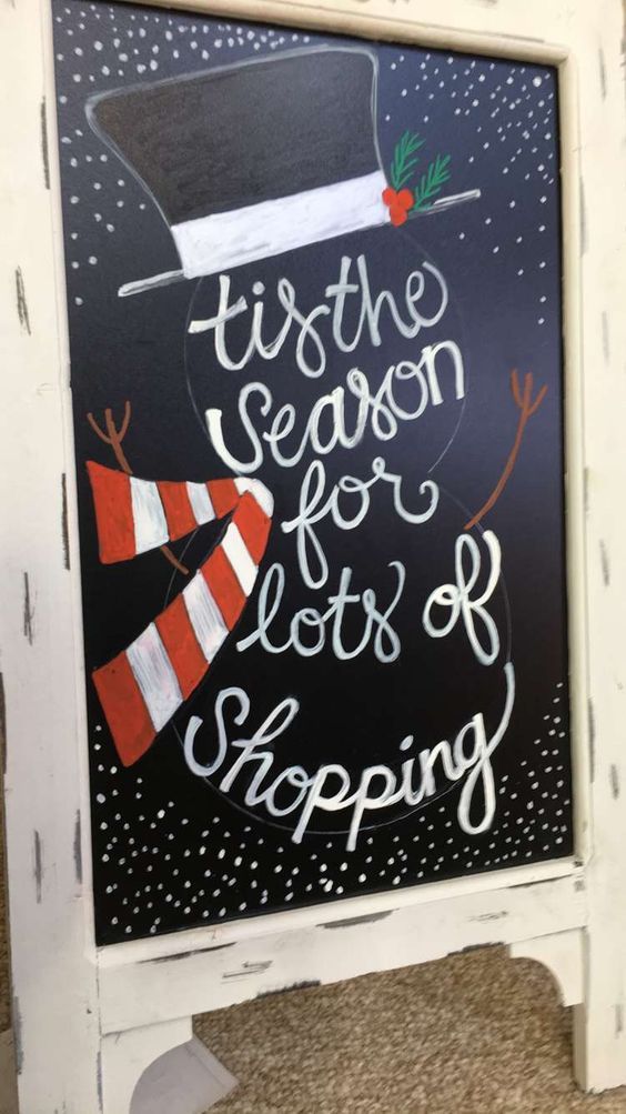 a chalkboard sign that says tish season for lots of shopping