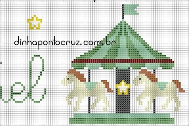 a cross stitch pattern for a carousel with horses and a horse on the front side