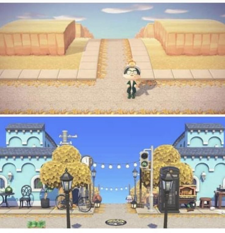 two screens showing the same scene in animal crossing