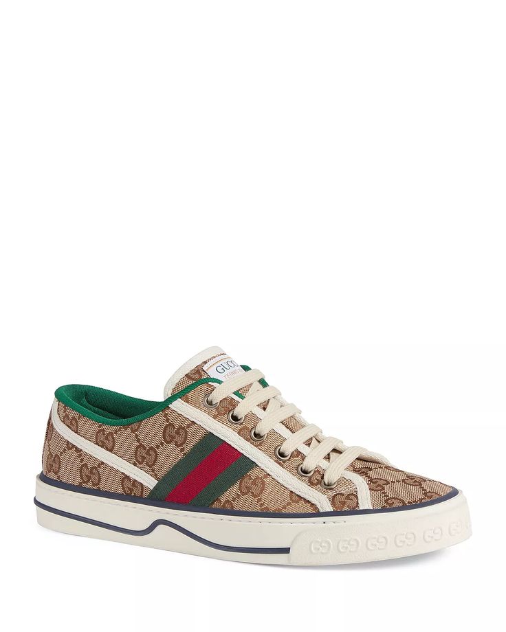 Gucci - Women's Gucci Tennis 1977 Sneakers Gucci Brown Sneakers With Branded Heel Counter, Gucci Brown Sneakers With Branded Heel, Designer Brown Gucci Sneakers, Gucci Tennis 1977 Shoes, Brown Gucci Designer Sneakers, Gucci Low-top Sneakers With Textured Sole, Gucci Low-top Custom Sneakers For Sports, Custom Gucci Low-top Sneakers With Embroidered Logo, Gucci Shoes Women