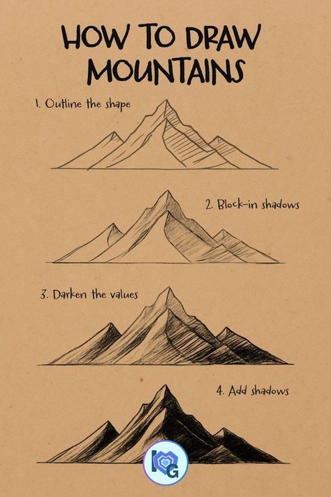 how to draw mountains in 3 easy steps