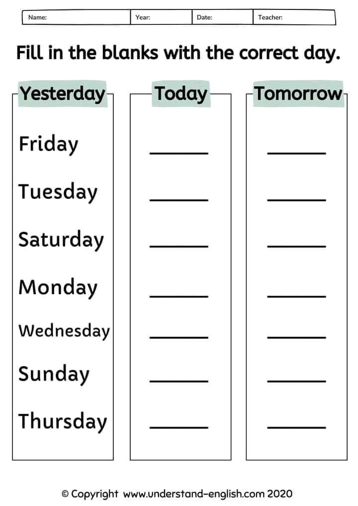 a worksheet for the day with words and pictures to help students learn how to read