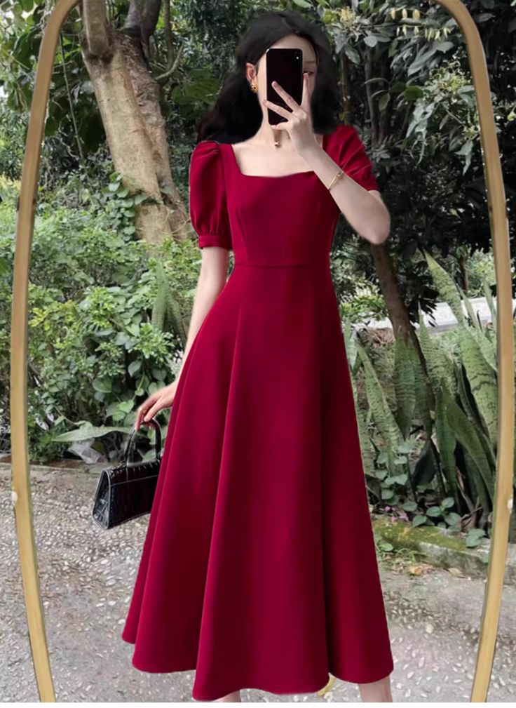 Convocation Dress, Square Collar Dress, Simple Frocks, Red Square, Photo Size, Collar Dress, Pretty Dresses, Lady In Red, Dresses For Sale