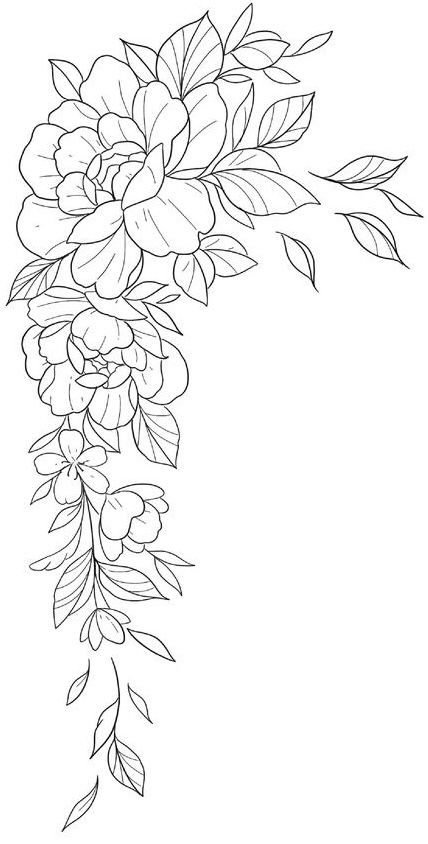 a drawing of flowers with leaves on the stems and in the middle is a white background