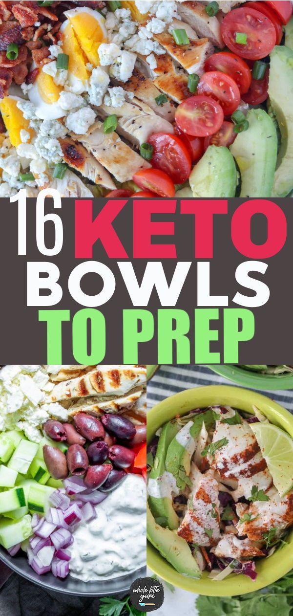 the keto bowls to prep with text overlay that reads 16 keto bowls to prep