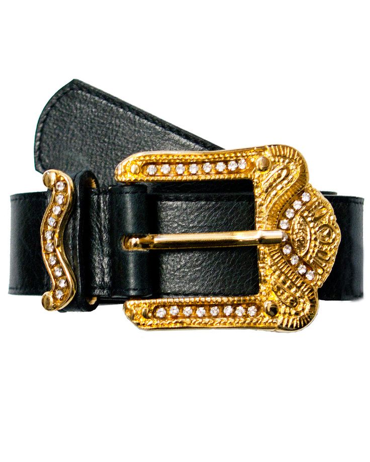 Bright gold hardware pops on this black leather strap. Extra glam is added with small crystals set into the buckle and loop. 1.5"W Genuine Leather Made in the USA Small Crystals, Crystal Set, Bright Gold, Scarlet, Semiprecious Stones, Gold Hardware, Precious Stones, Semi Precious, Leather Straps