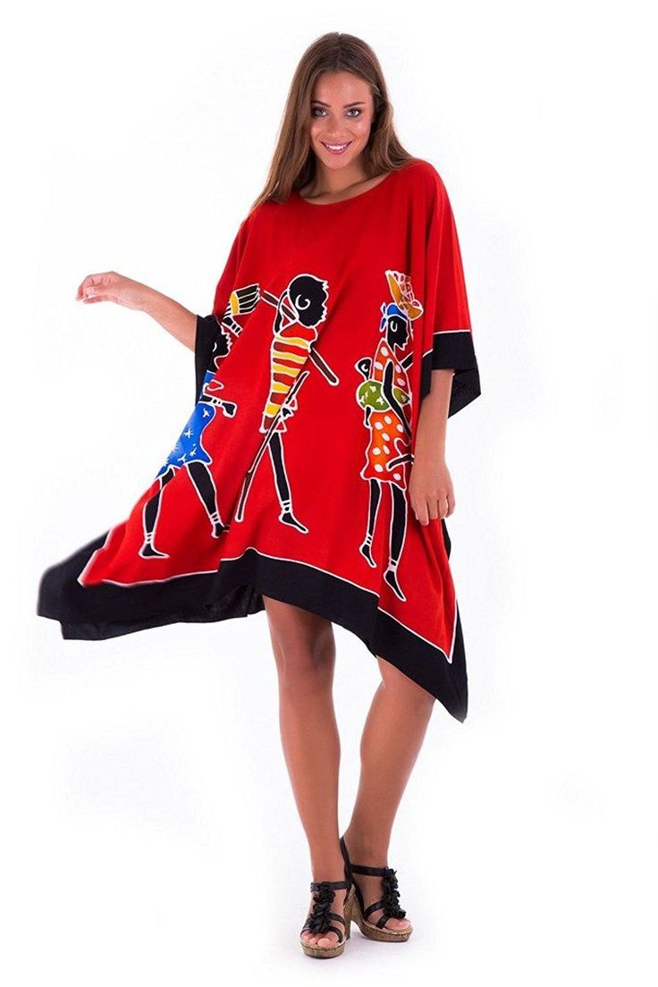 Enjoy this short caftan cover-up. It is ideal for wearing around the house, dressing it up to go out to lunch, or even making a statement on your vacation, or cruise. Easy to wear with endless possibilities. length 38” width 43” Made from 100% soft Rayon Hand-painted design Hand wash in cold water, hang to dry Casual Short Sleeve Batik Print Kaftan, Casual Short Sleeve Batik Kaftan, Flowy Red Printed Kaftan, Casual Red Tunic For Vacation, Casual Red Short Sleeve Tunic, Red Flowy Kaftan With Kimono Sleeves, Short Sleeve Poncho For Vacation, Red Oversized Bohemian Kaftan, Oversized Short Sleeve Poncho