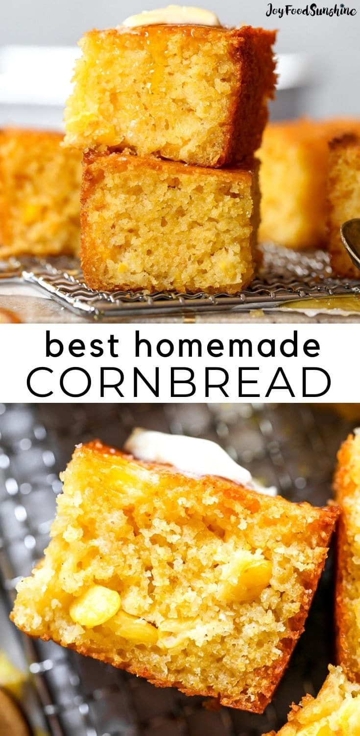 the best homemade cornbread is cut in half and stacked on top of each other