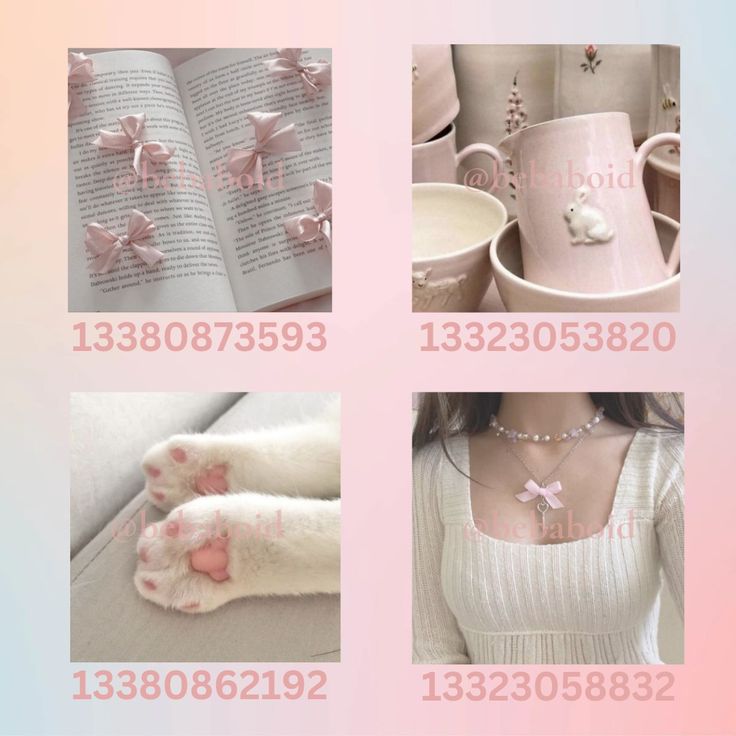 four different pictures with pink and white designs on them