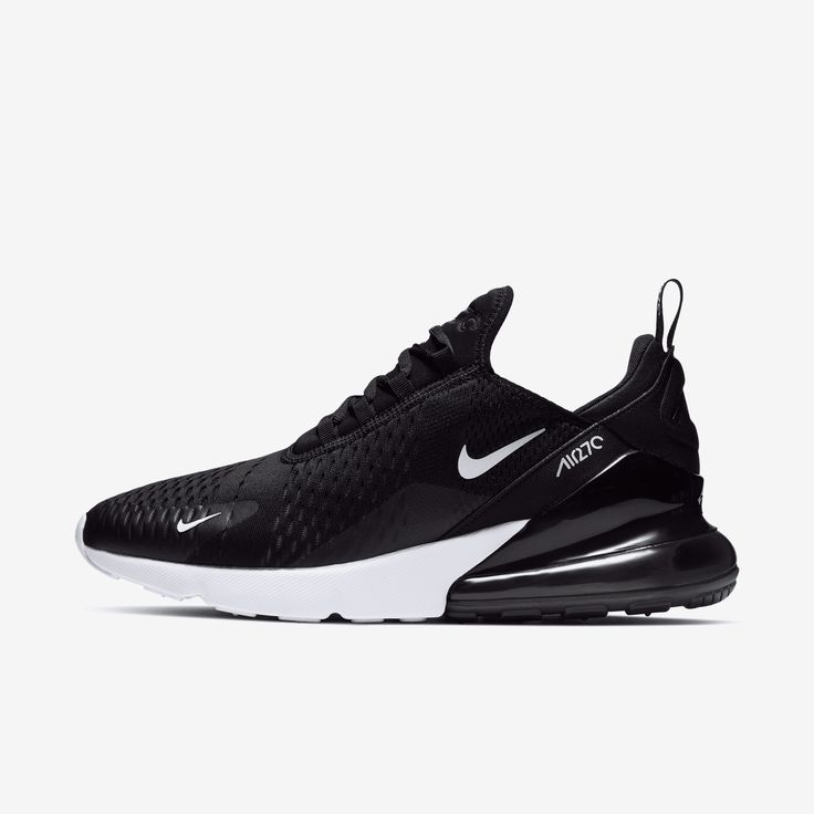 Nike's first lifestyle Air Max brings you style, comfort and big attitude in the Nike Air Max 270. The design draws inspiration from Air Max icons, showcasing Nike's greatest innovation with its large window and fresh array of colors. Nike Air Max 270 Black, Air Max 180, Air Max Shoes, Mens Nike Air, Nike Air Max 270, Air Max 270, Air Max 1, Nike Dunk, Womens Running Shoes