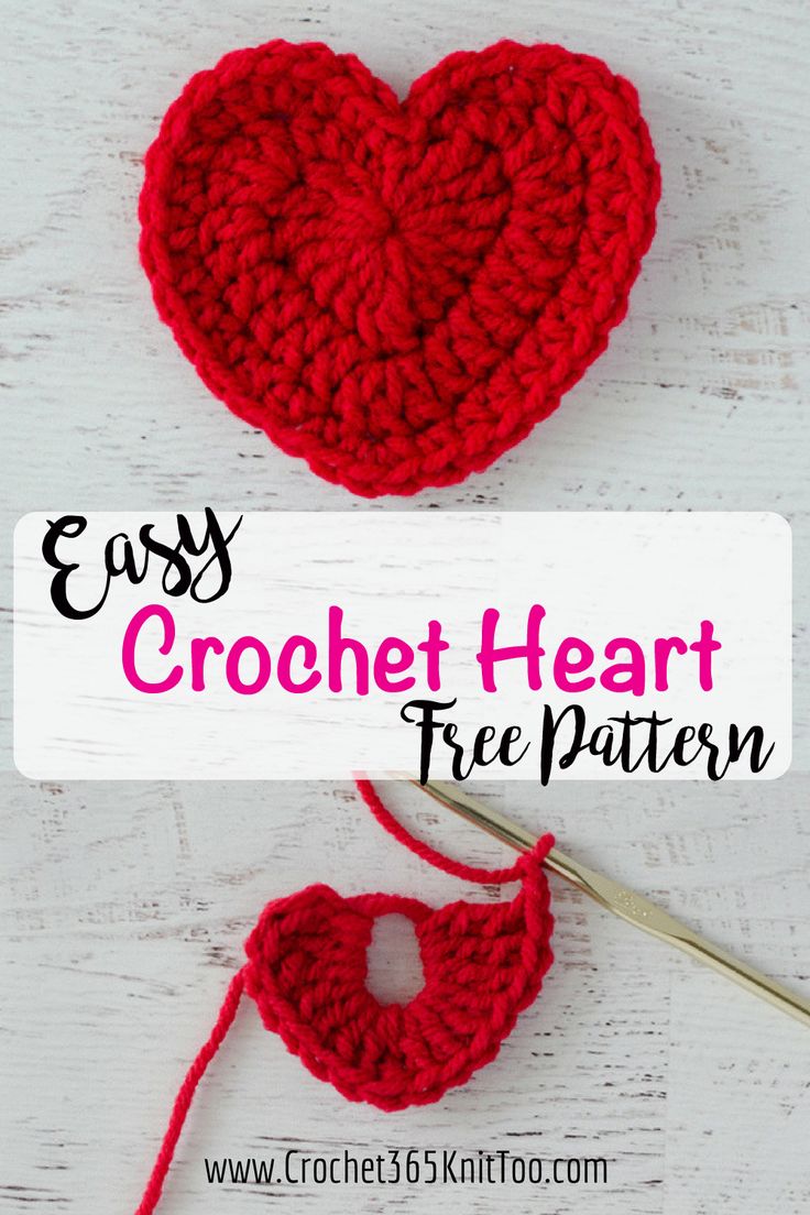 two crocheted hearts sitting next to each other with the text easy crochet heart free pattern