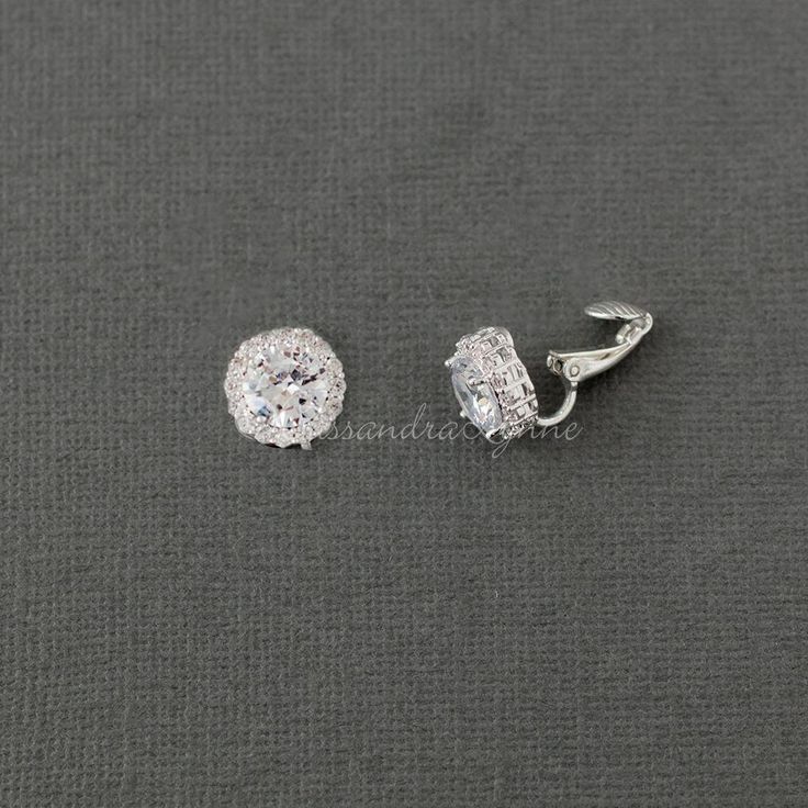 Clip-On Pave Round CZ Stud Earrings Clip On Diamond Earrings, Clip On Earrings Wedding, Clip On Earrings Studs, Glamorous Cubic Zirconia Clip-on Earrings For Anniversary, Cluster Earrings With Diamond Accents For Wedding, Dazzling Sparkling Cubic Zirconia Cluster Earrings, Sparkling White Gold Crystal Bridal Earrings, Silver Clip On Earrings, Formal Bridal Diamond Clip-on Earrings