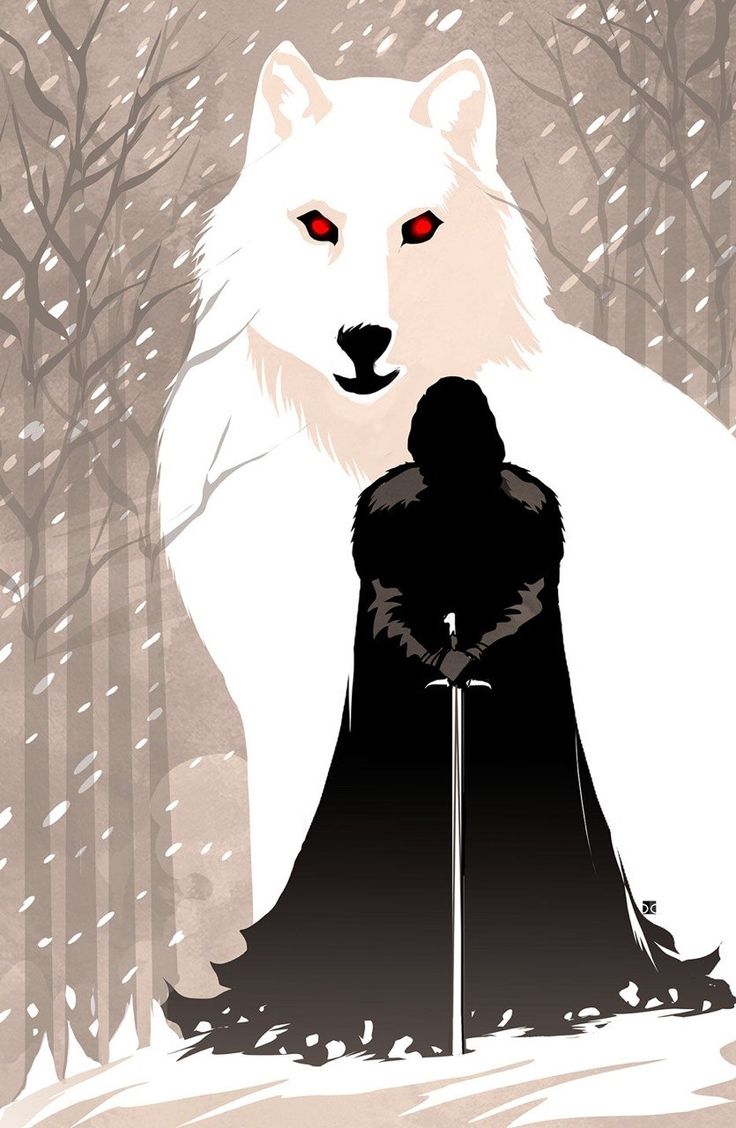 a white wolf with red eyes standing next to a black and white dog in the snow