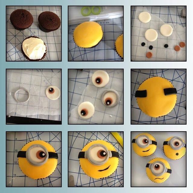 the cupcakes have been made to look like minion's eyes and noses