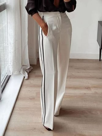 Colour Blocking Fashion, Plain Pants, Loose Trousers, Long Trousers, Plus Size Pants, Casual Stripes, Loose Pants, Urban Style, Type Of Pants