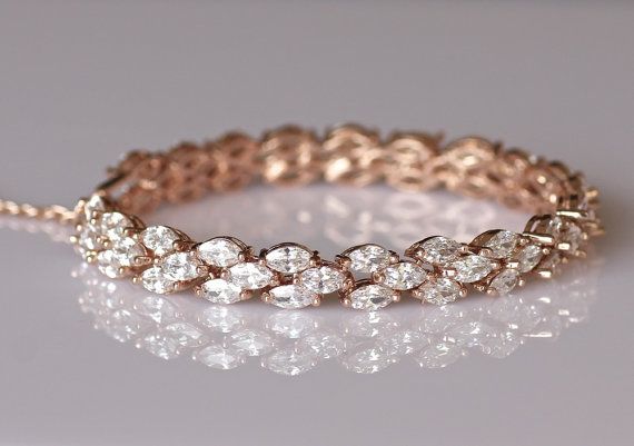 Rose Gold Bracelet, Rose Gold Crystal Bracelet, Crystal Bridal Jewelry, Crystal Tennis Bracelet, Cry Luxury Rose Gold Bracelets For Wedding, Luxury Rose Gold Bracelet For Wedding, Luxury Rose Gold Wedding Bracelet, Rose Gold Diamond-accented Bracelet, Rose Gold Diamond-accented Bracelet For Gift, Crystal Wedding Jewelry, Diamond Bracelet Design, Pink And Gold Wedding, Rose Gold Crystal