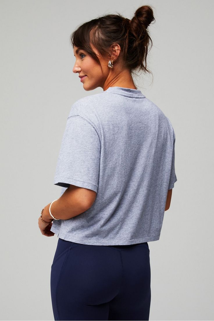 100% Cotton Boxy Tee Fabletics Classic Grey Heather female Activewear >> Womens >> Tops >> Short Sleeve T-Shirts >> Short-Sleeve Top regular Everyday/Lounge/Training Relaxed Fit Tops For Loungewear And Athleisure, Relaxed Fit Athleisure Top For Loungewear, Relaxed Fit Loungewear Top For Athleisure, Sporty Tops For Loungewear With Comfortable Fit, Sporty Boxy Fit Top For Summer, Sporty Comfortable Fit Tops For Loungewear, Boxy Fit Athleisure Tops For Workout, Trendy Boxy Fit Tops For Loungewear, Athleisure Boxy Fit Workout Tops