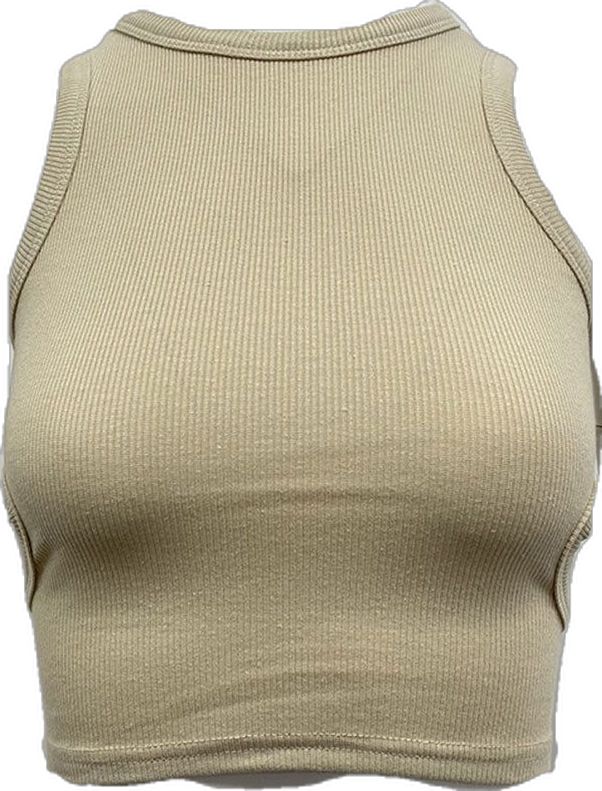 Fitted Sleeveless Halter Top Casual Style, Beige Fitted Sleeveless Crop Top, Fitted Sleeveless Beige Crop Top, Beige Ribbed Cotton Tank Top, Fitted Sleeveless Casual Tank Top, Fitted Sleeveless Tank Top Casual, Beige Stretch Crop Tank Top, Casual Solid Color Tank Halter Top, Casual Solid Halter Tank Top