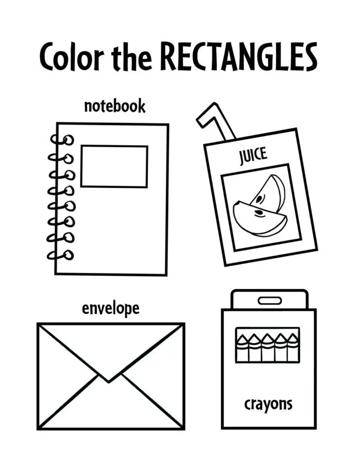 color the rectangles notebook with envelope and crayons coloring page for kids