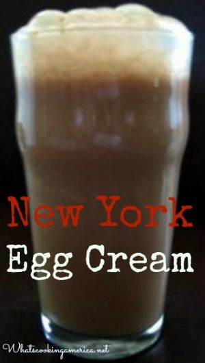 an egg cream milkshake in a glass with the words new york egg cream