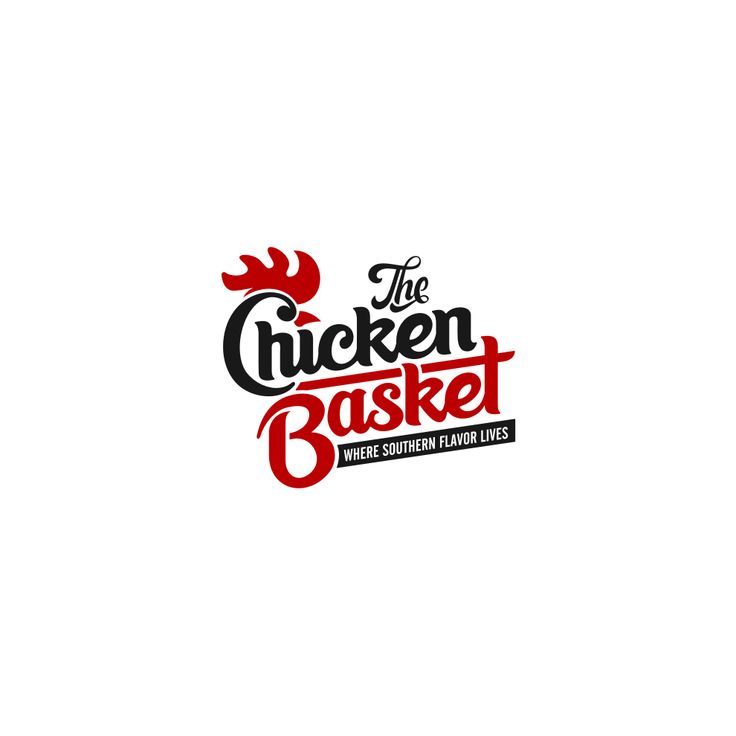 the chicken basket logo is shown on a white background, with red and black lettering