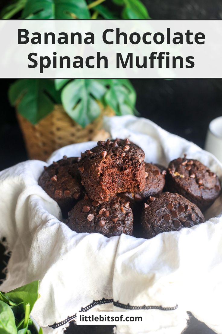 banana chocolate spinach muffins in a white bowl on top of a table