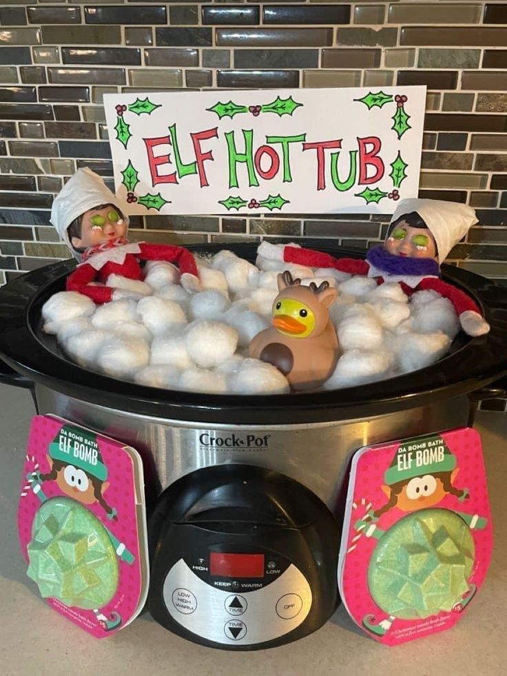 Elf On The Shelf Toaster Ideas, Elf On The Shelf Ideas Funny Kids, Elf On A Shelf Ideas 2 Elves, Elf In Crockpot, Dark Elf On The Shelf Ideas, Easy Elf In The Shelf Ideas Kids, Yeti Elf On The Shelf, Elf Washing Machine, Elf On The Shelf Artic Fox Arrival