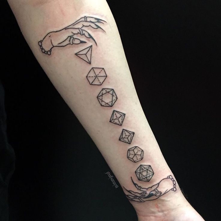 a person with a tattoo on their arm that has five different types of diamonds in it