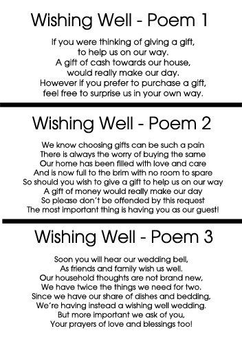 three poem cards with the words wishing well written in black and white, on top of each