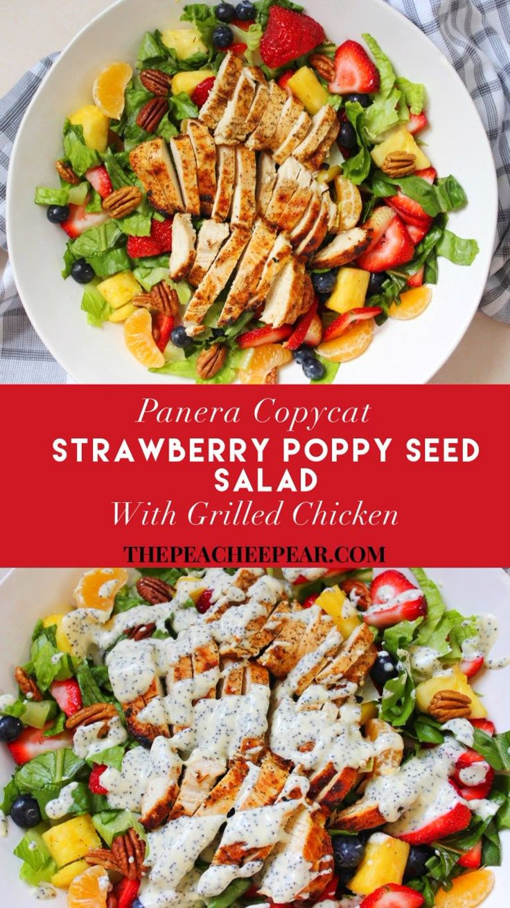 strawberry poppy seed salad with grilled chicken and fresh fruit is the perfect side dish