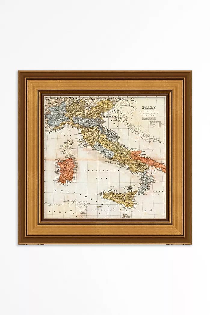 a framed map hanging on the wall