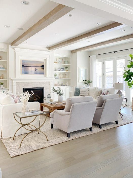 a living room filled with furniture and a fire place in the middle of a room