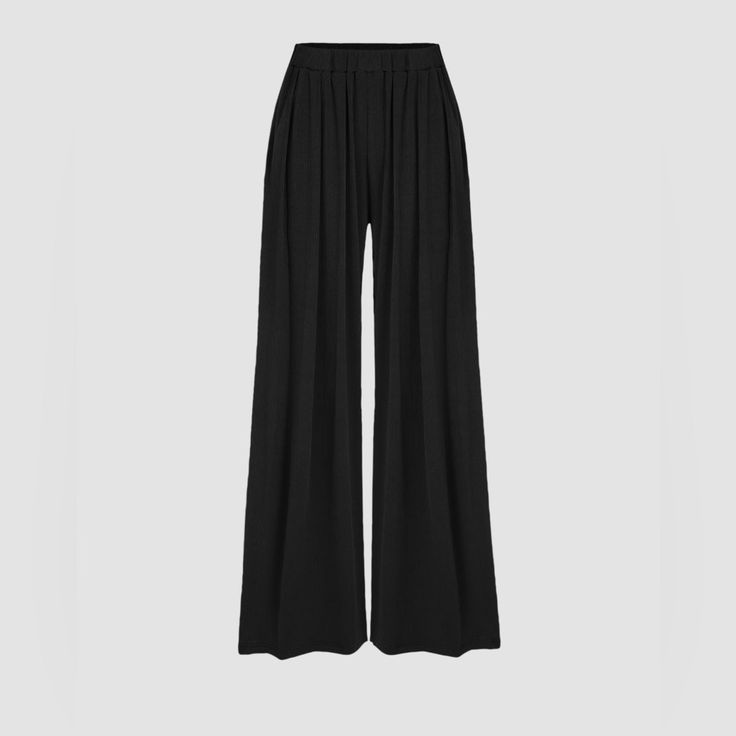 High Elastic Wide Leg Pants Black/Regular = 28"/Xl (14-16) Black Wide Leg Pants With Elastic Waistband For Loungewear, Black Relaxed Fit Full-length Bottoms, Black Relaxed Fit Full-length Pants, Black Wide-leg Lounge Pants, Black Wide-leg Pants For Loungewear, Black Straight Leg Bottoms With Elastic Waistband, Black High Waist Wide Leg Pants With Elastic Waistband, Black Wide Leg Bottoms With Loosely Fitted Hips, Black Straight Leg Bottoms For Loungewear