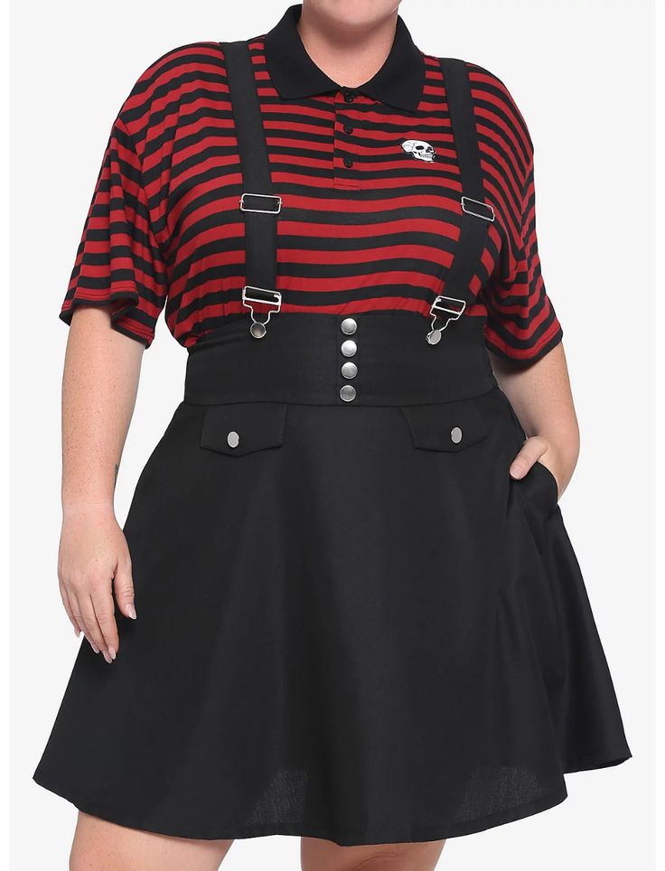 High Waisted Skirt Outfit, Leather Skater Skirts, Pink Plaid Skirt, Black Plaid Skirt, Plus Size Looks, Skirt Plus Size, Cute As A Button, Black Pleated Skirt, Suspender Skirt