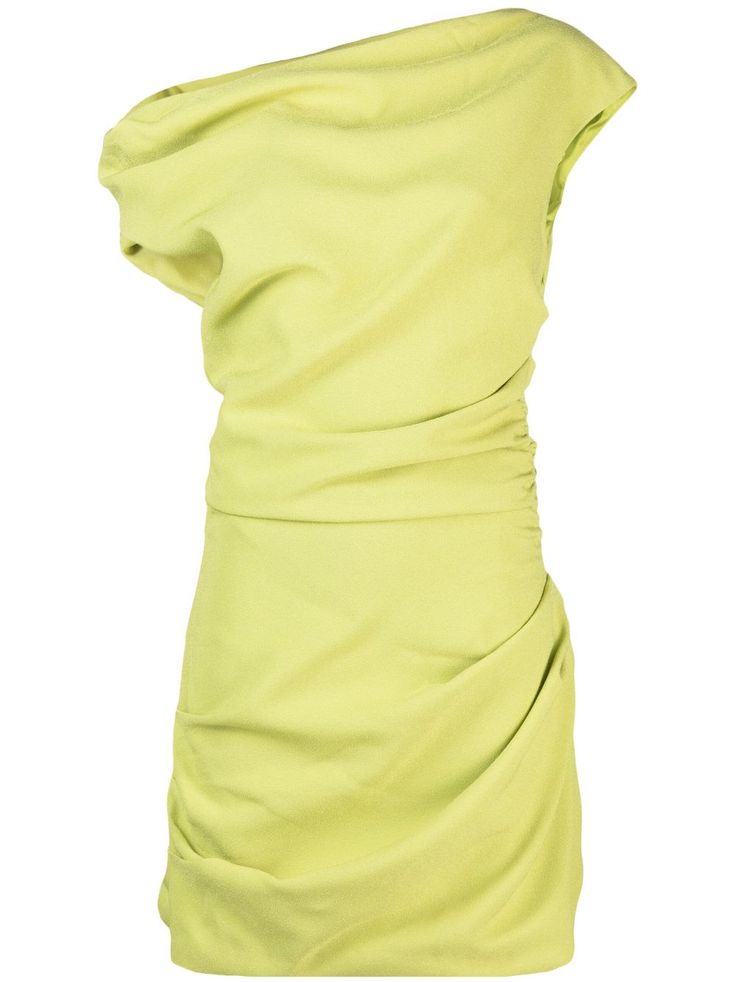 Paris Georgia Remmy one-shoulder Minidress - Farfetch Ruched One-shoulder Pre-draped Mini Dress, One Shoulder Ruched Mini Dress Pre-draped, One Shoulder Ruched Mini Dress, Paris Georgia, Dress Paris, Yellow Mini Dress, Green Dresses, Planet People, Georgette Dress