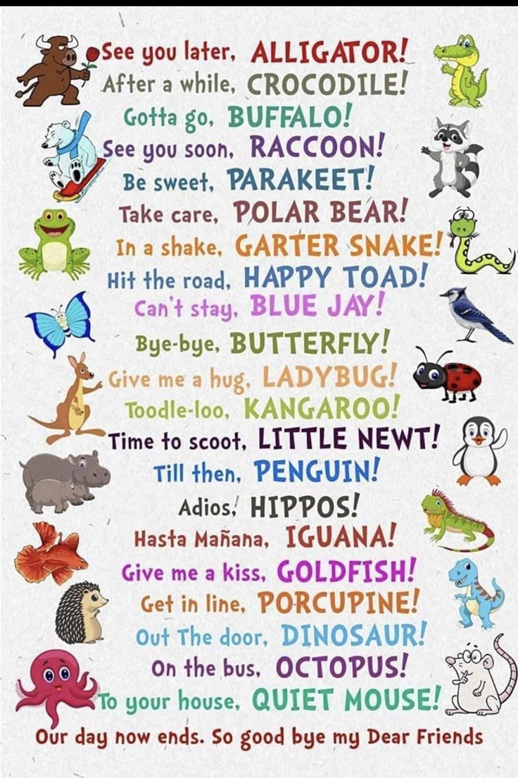 a poster with many different types of animals and words in the same language on it