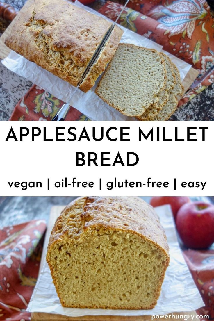 an image of applesauce millet bread with text overlay