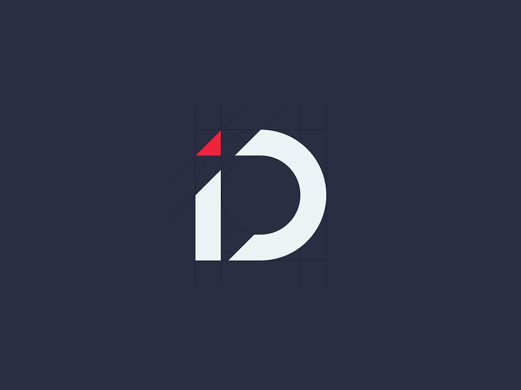 the letter d is made up of white and red squares on a dark background with an arrow