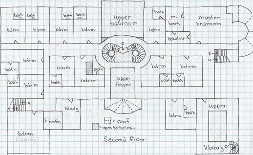 a drawing of a floor plan for a house in the middle of a notebook page